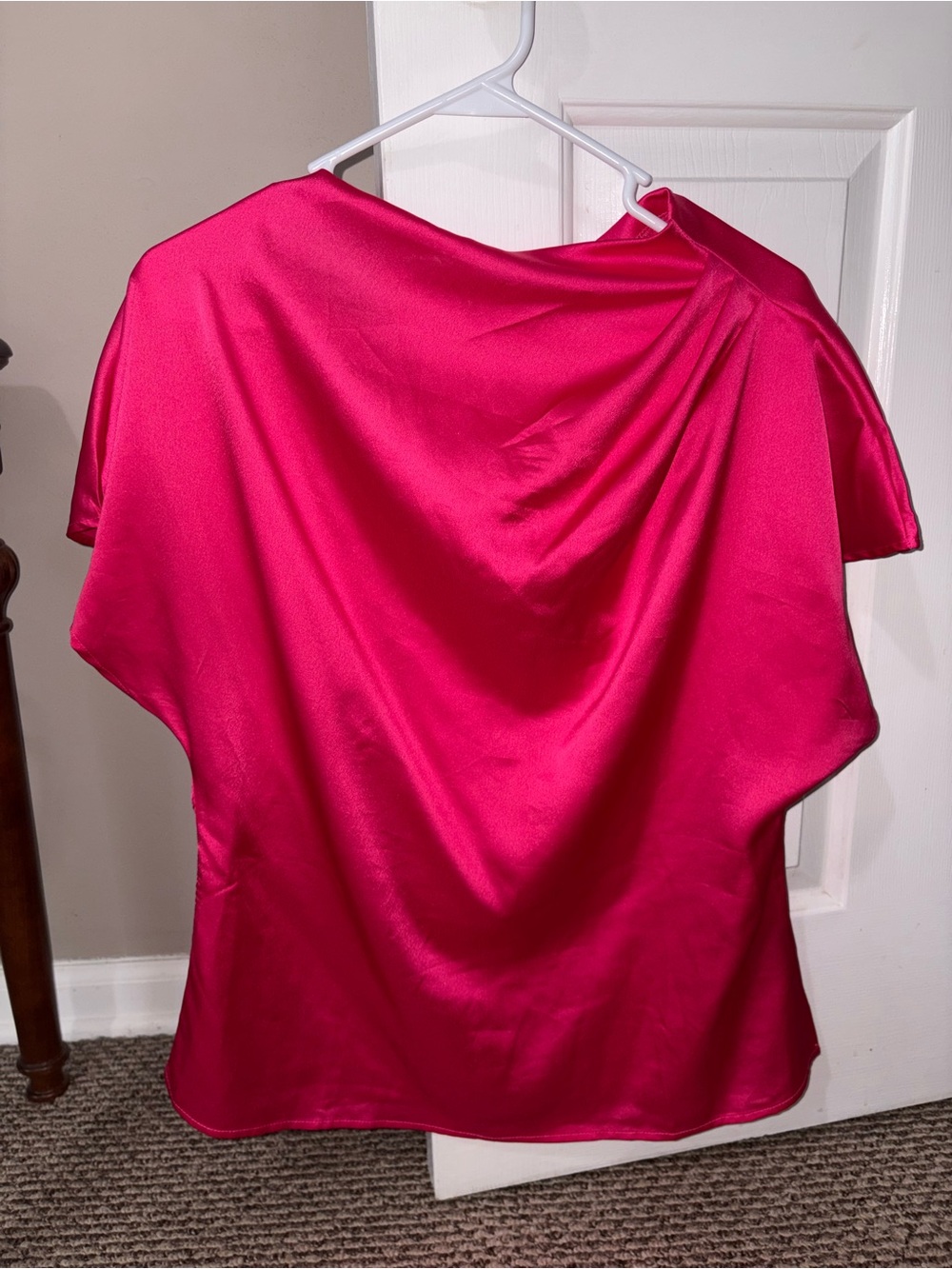 SHEIN Satin Short Sleeve Blouse - Fuchsia Pink